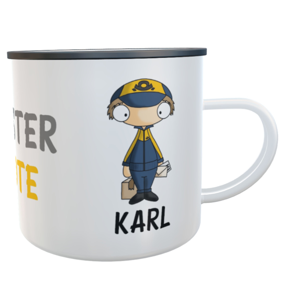 Emaille-Tasse Postbote mit Namen