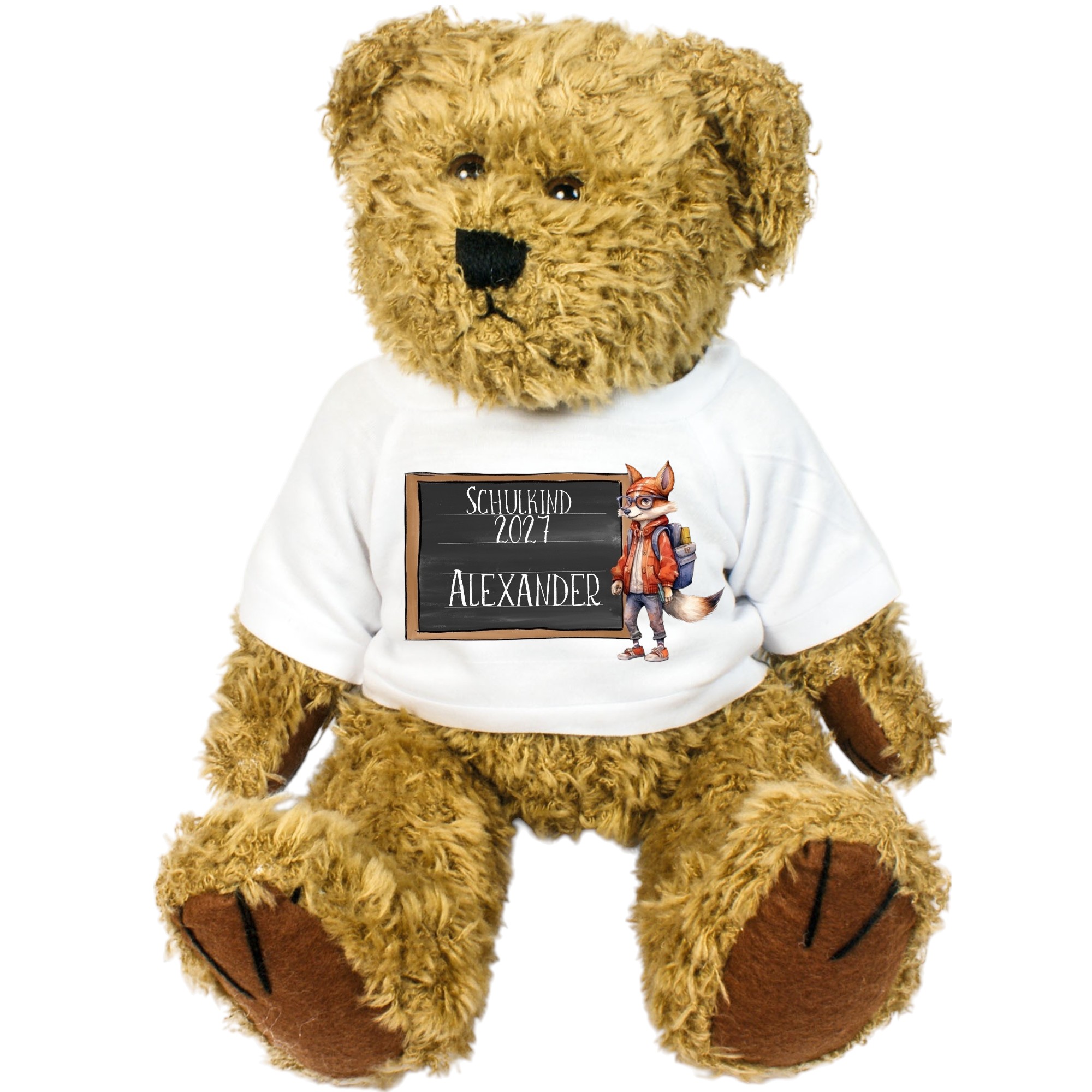 Personalisierter Teddybär zur Einschulung - Fuchs-Motiv