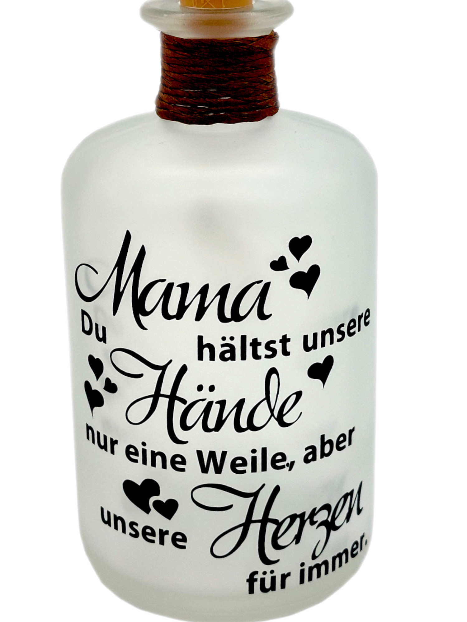 Gefrostete Dekoflasche "Mama-Herzen", Liebesbeweis, Muttertag, 16 cm