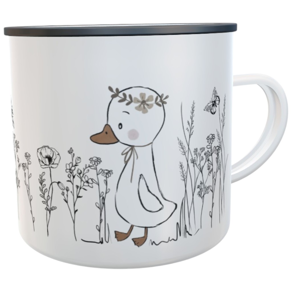 Emaille-Tasse Wildblumen-Ente – Personalisiert mit Namen