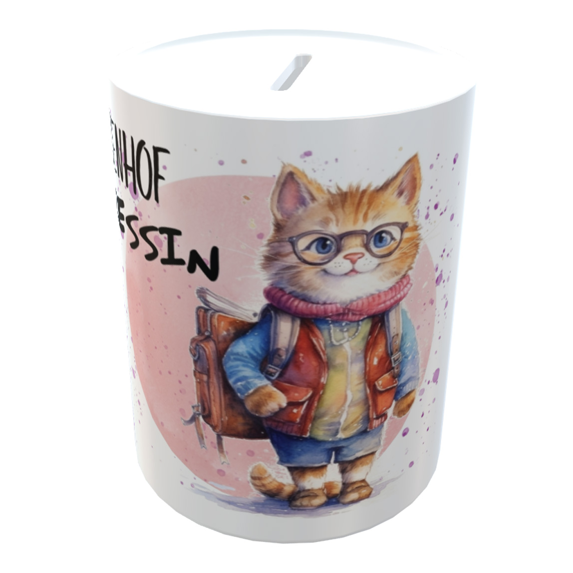 Spardose Katze mit Wunschname zur Einschulung