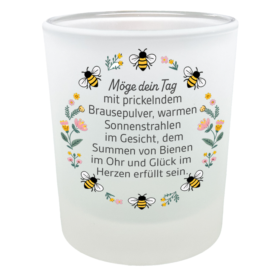 Teelichtglas Prickelnder Tag mit Bienen