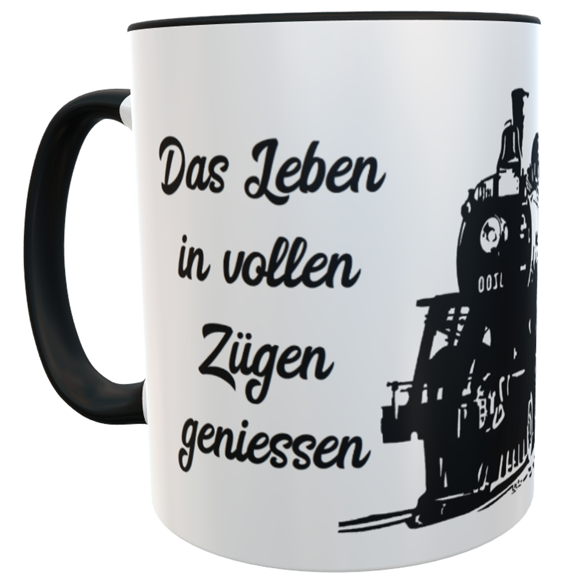 Tasse Das Leben in vollen Zügen geniessen Becher Eisenbahntasse schwarz