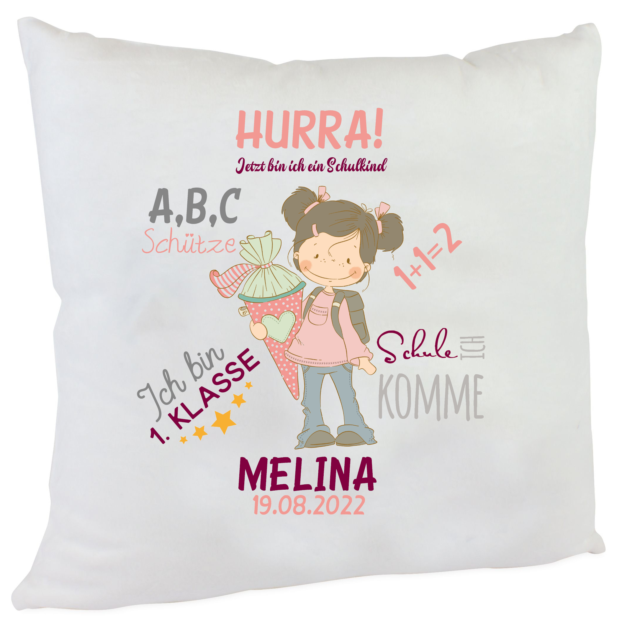 personalisiertes Kissen zur Einschulung Mädchen