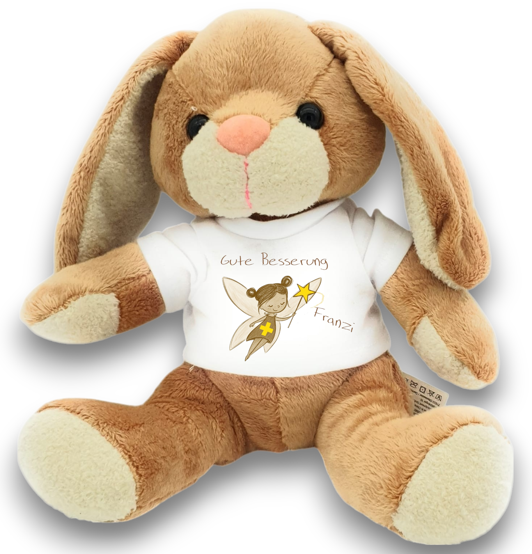 Personalisierter Kuschelhase „Gute Besserung“ mit Name – Plüschtier 19 cm – Genesungsgeschenk bei Krankheit – Trostspender für Kinder &amp