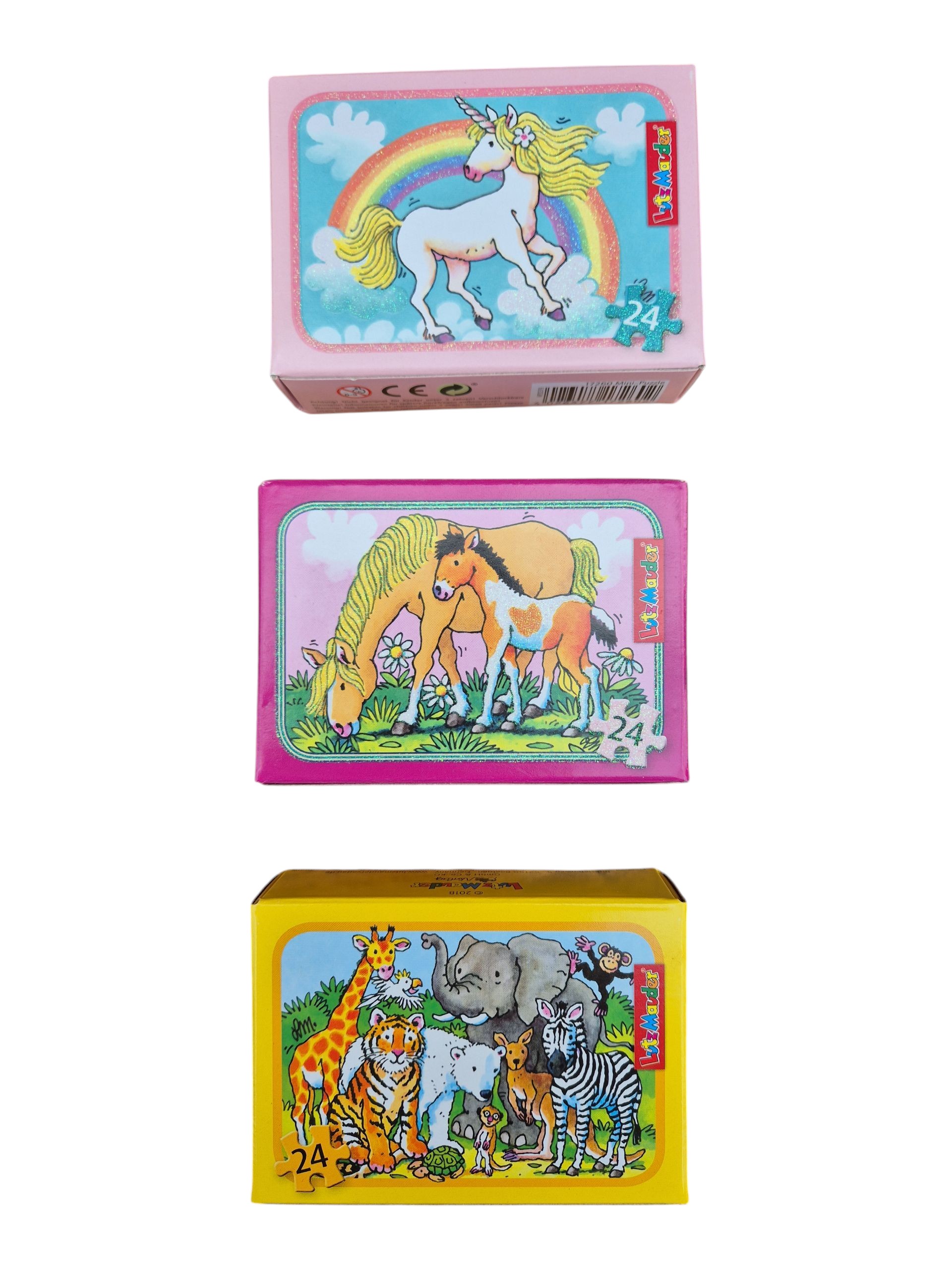 Lutz Mauder Mini Puzzle 3-Set Einhorn, Pferde, Jungletiere