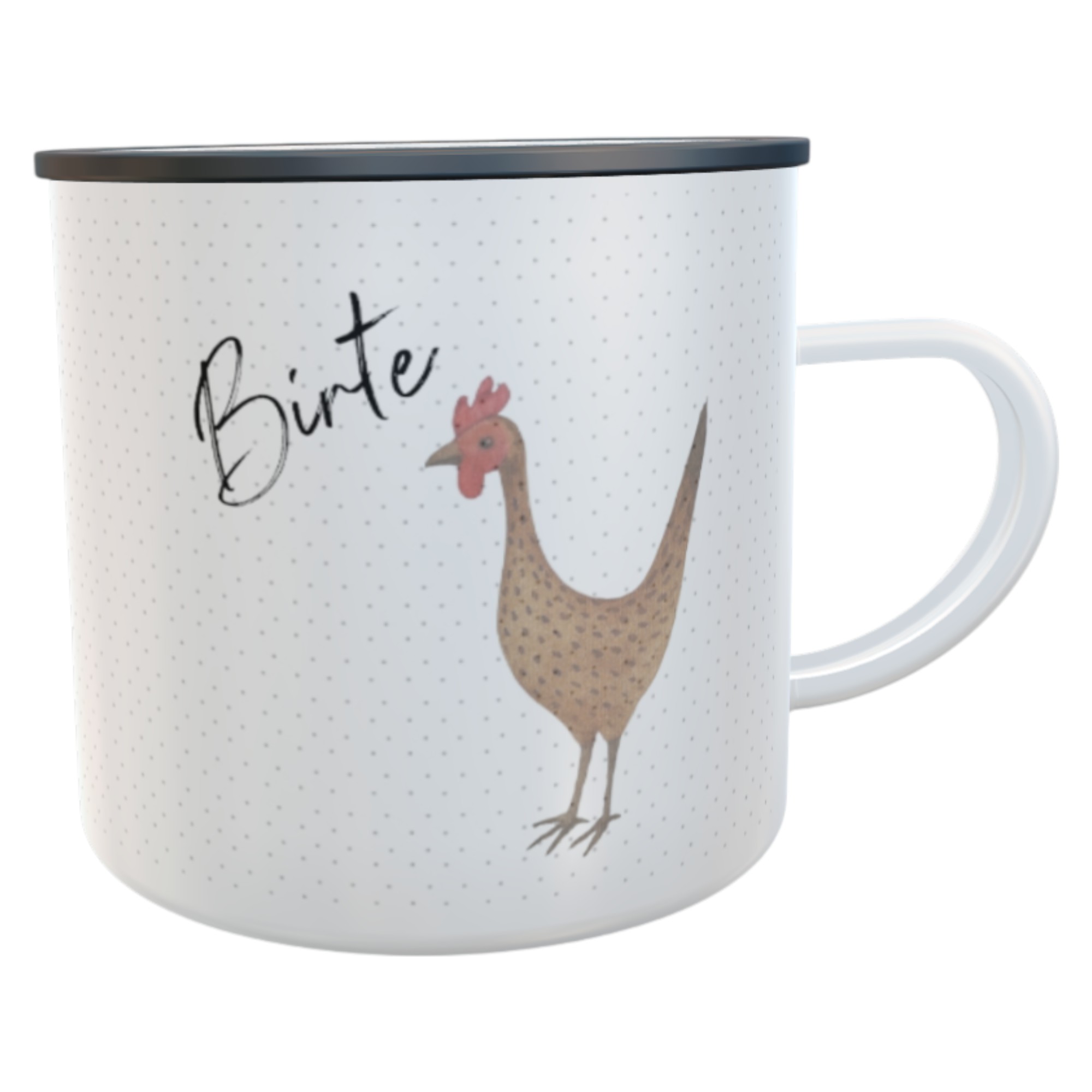 Personalisierte Emaille-Tasse mit Huhn-Motivnostalgische Blechtasse im Vintage-Look,