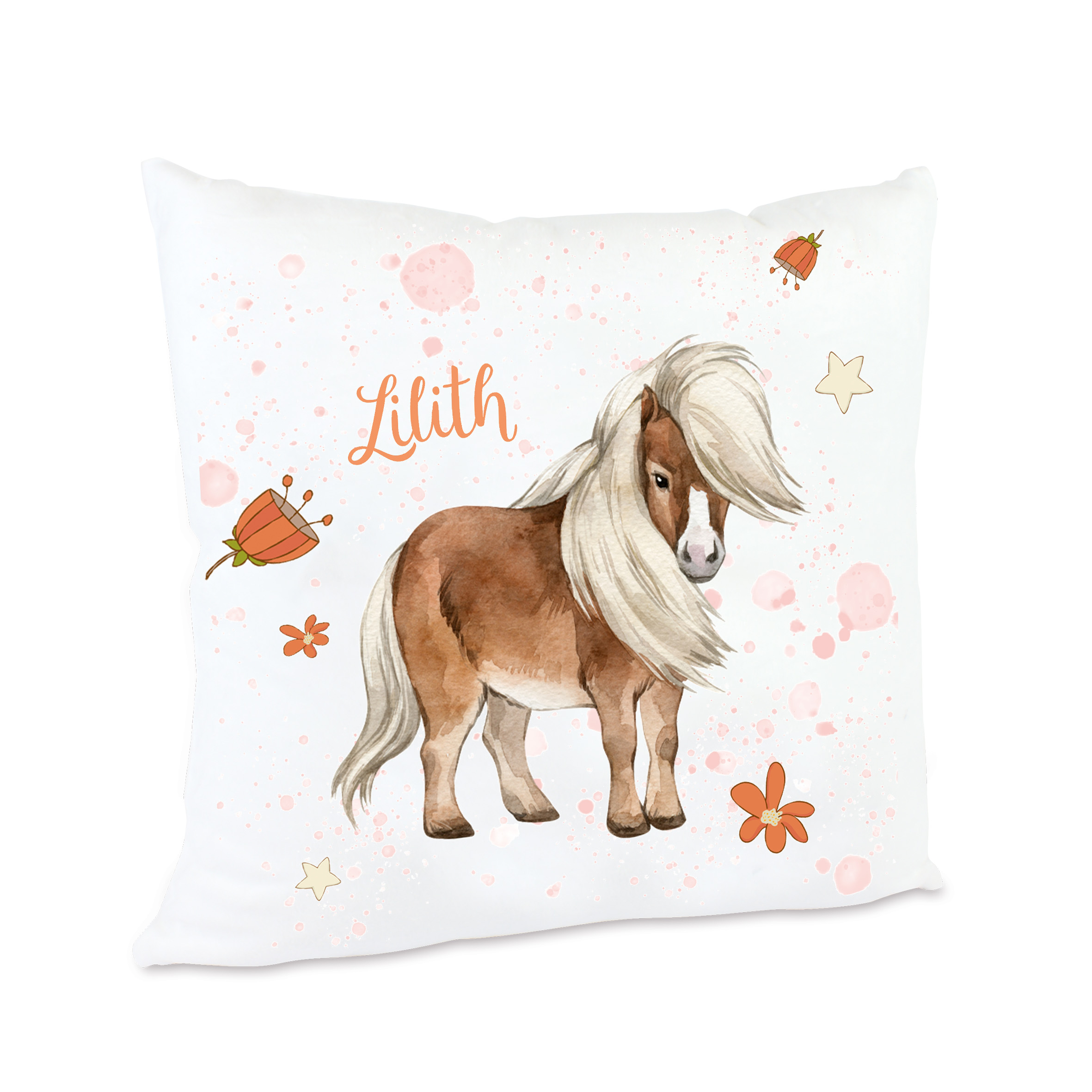 Kissen Pony-Motiv beige mit Namen