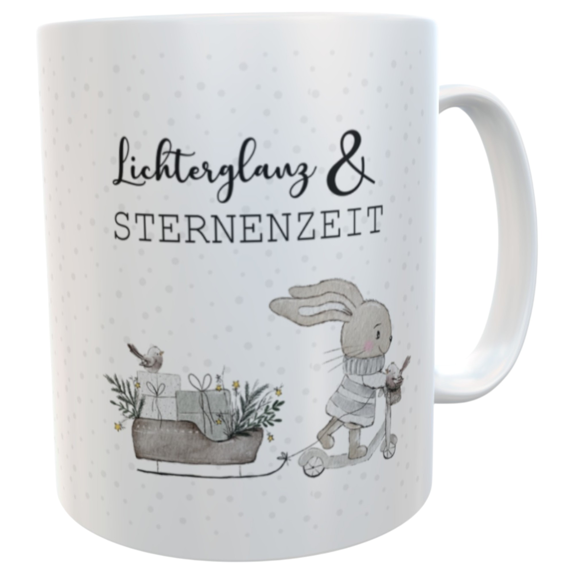 Personalisierte Kindertasse mit Namen Schneehase Lichterglanz & Sternenzeit Weihnachts-Tasse