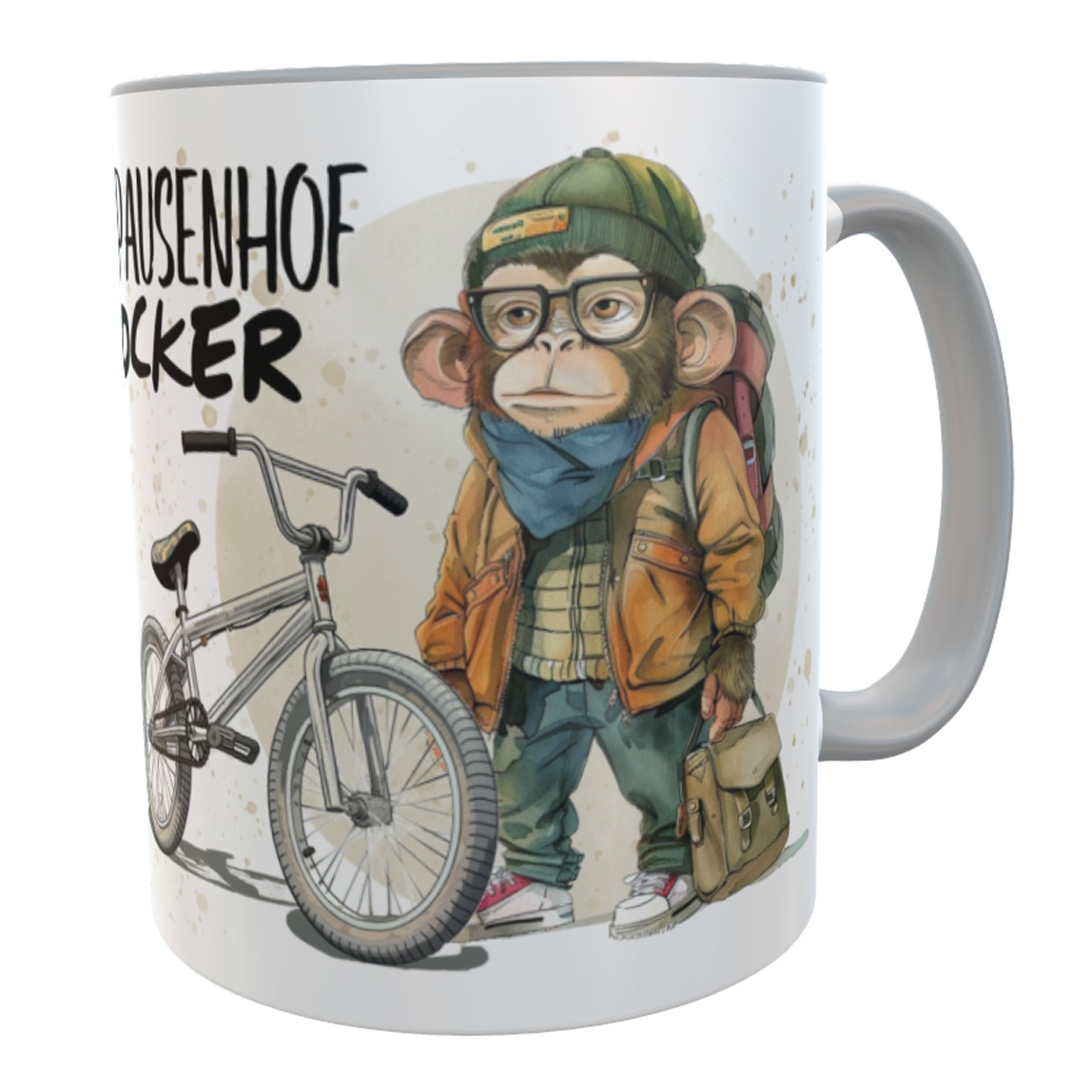 Personalisierte Kinder-Tasse Affe Pausenhof-Rocker – Perfektes Geschenk zur Einschulung