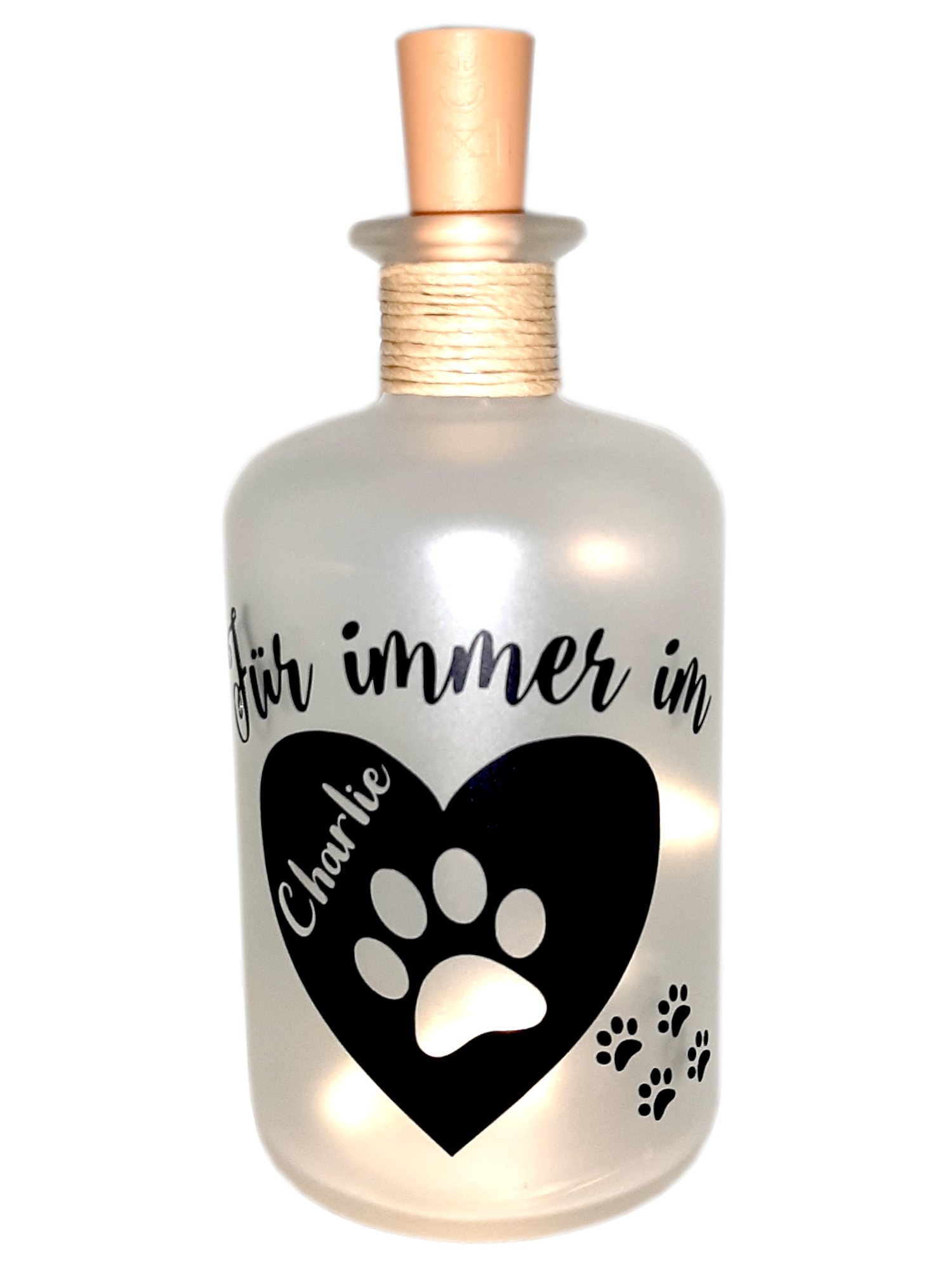 personalisierte LED-Leuchtflasche Trauer Haustier Hund Katze