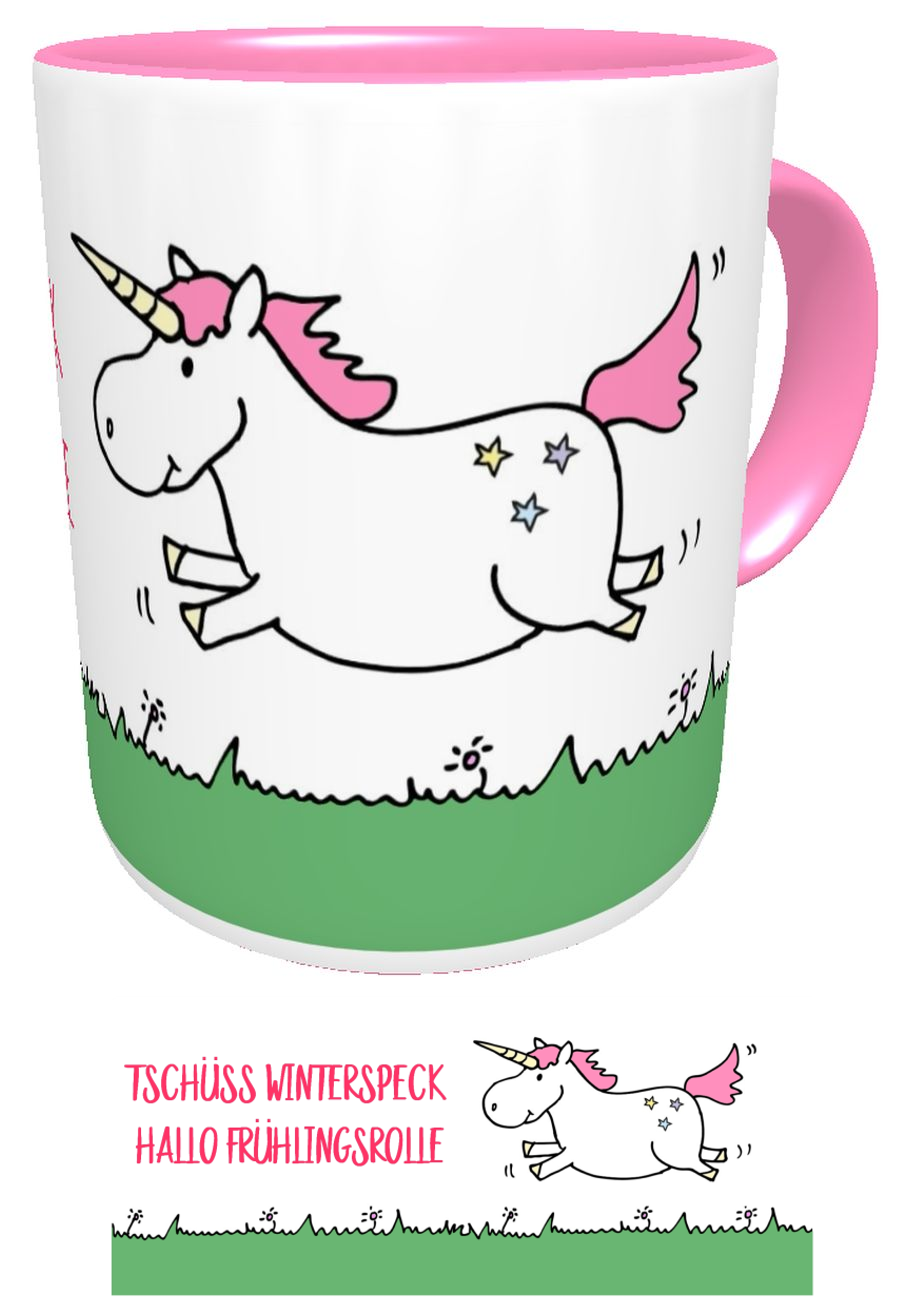 Einhorn-Tasse Pummel - Tschüss Winterspeck - Hallo Frühlingsrolle