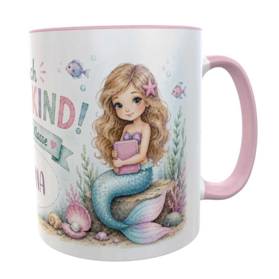 Personalisierte Schulkindtasse Meerjungfrau 2026 mit Wunschname für kleine Meerjungfrauen-Fans