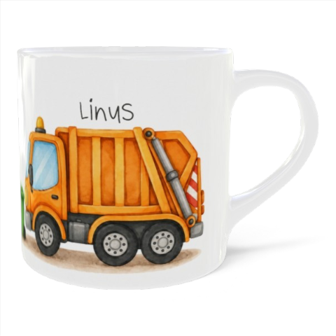 Personalisierte Kindertasse Müllauto mit Namen – 180 ml Kunststoff