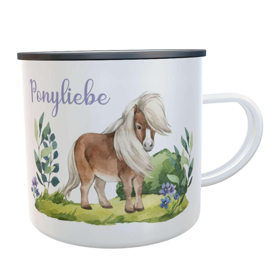Emaille-Tasse Ponyliebe mit Namen