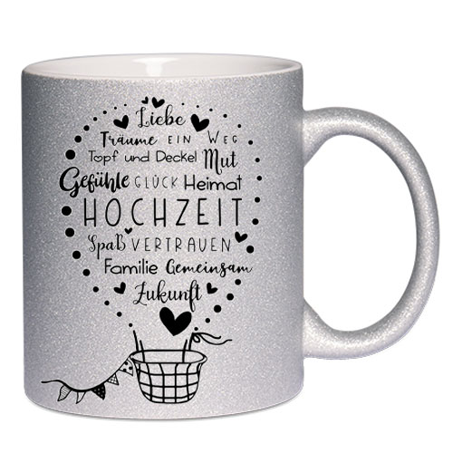 Personalisierte Hochzeitstasse – Liebevolles Geschenk für Brautpaare mit Spruch & Hochzeitsballon-Motiv