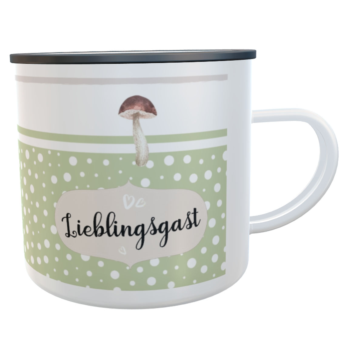 Emaille-Tasse Lieblingsgast grün