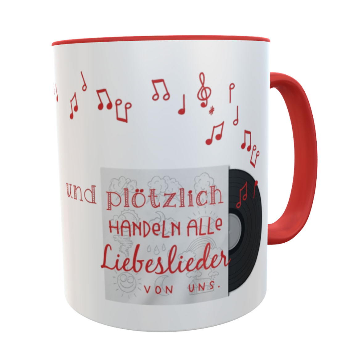 Kaffeetasse Geschenk zum Valentinstag Liebeslied rot uns
