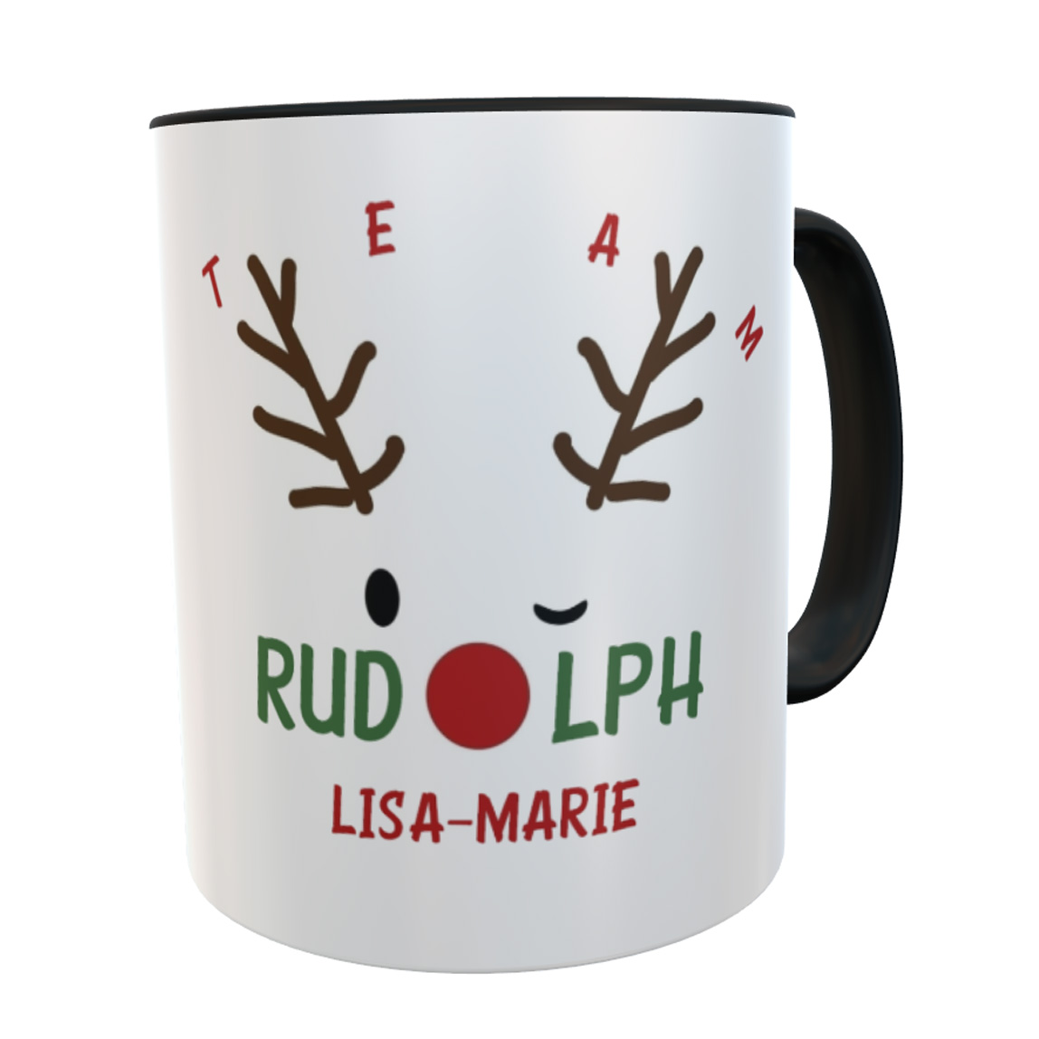 Tasse Glühwein Team Rudolph schwarz und Wunschname