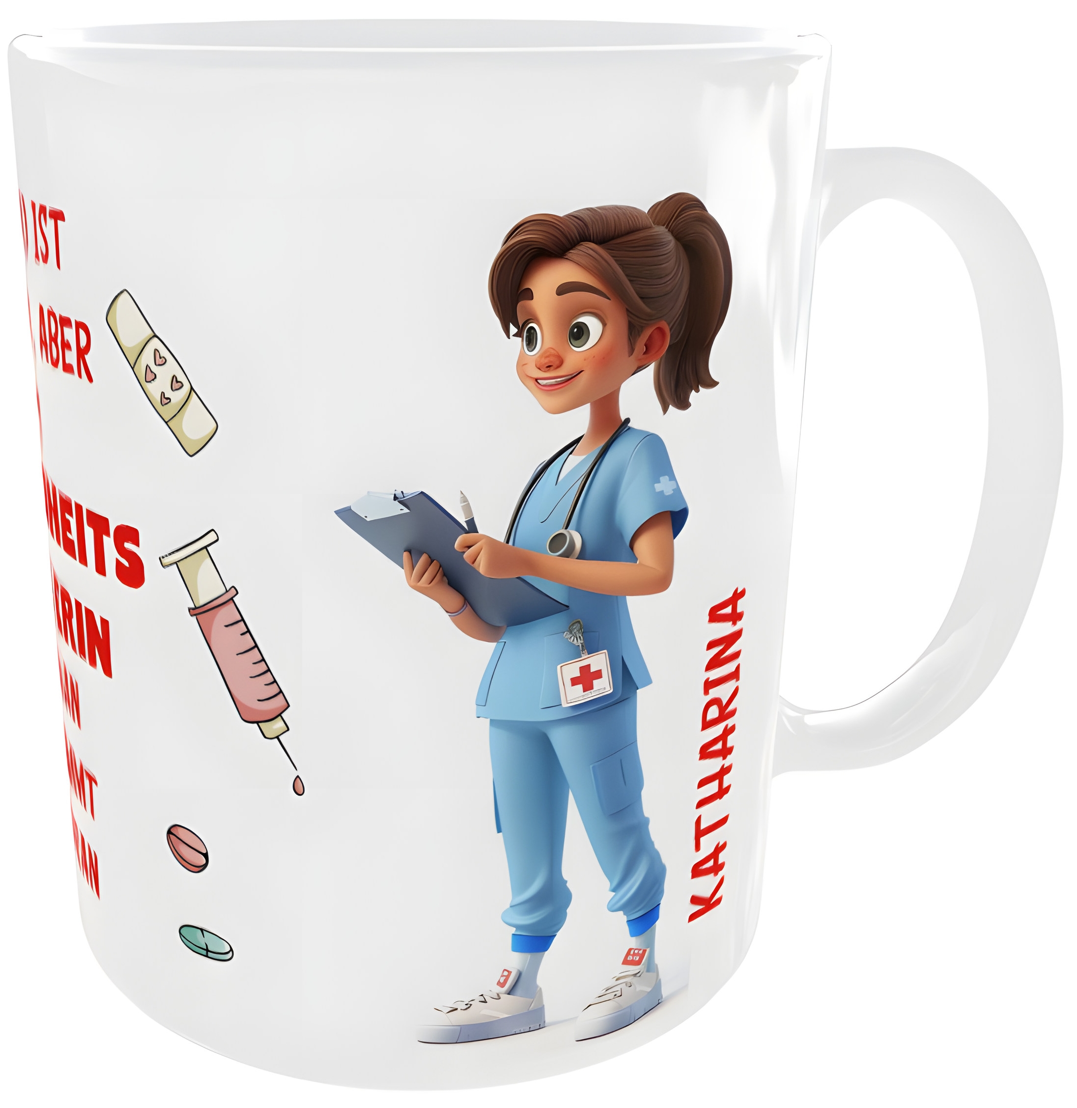 Kaffeetasse mit Wunschname für Gesundheitspflegerinnen BRAUN