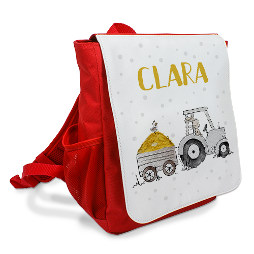 Kinderrucksack Traktor mit Namen rot