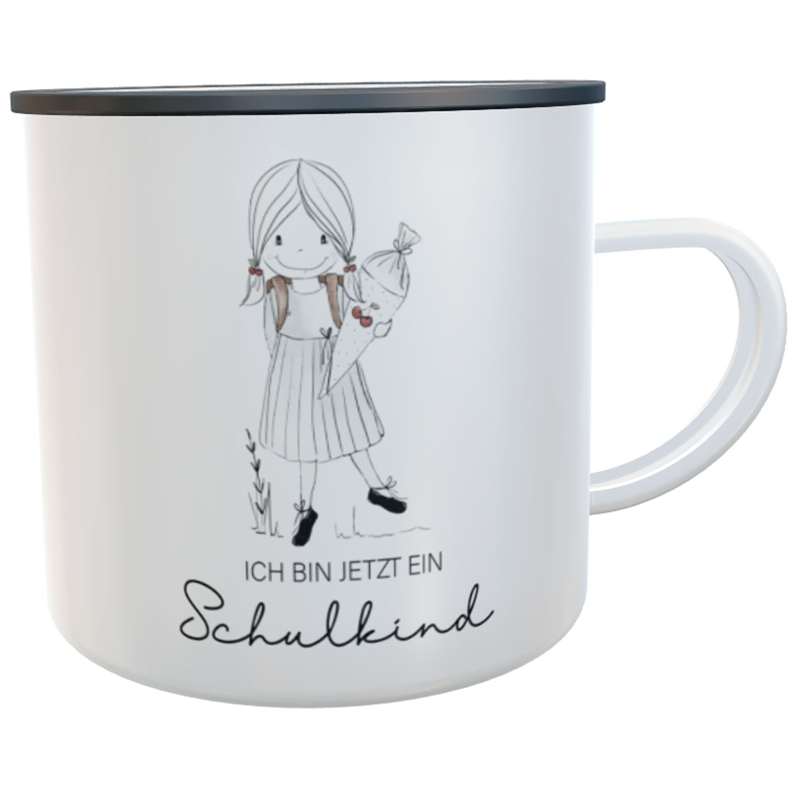 Emaille-Tasse Mädchen mit Namen Schulkind 2024 Kindertasse Geschenk zur Einschulung