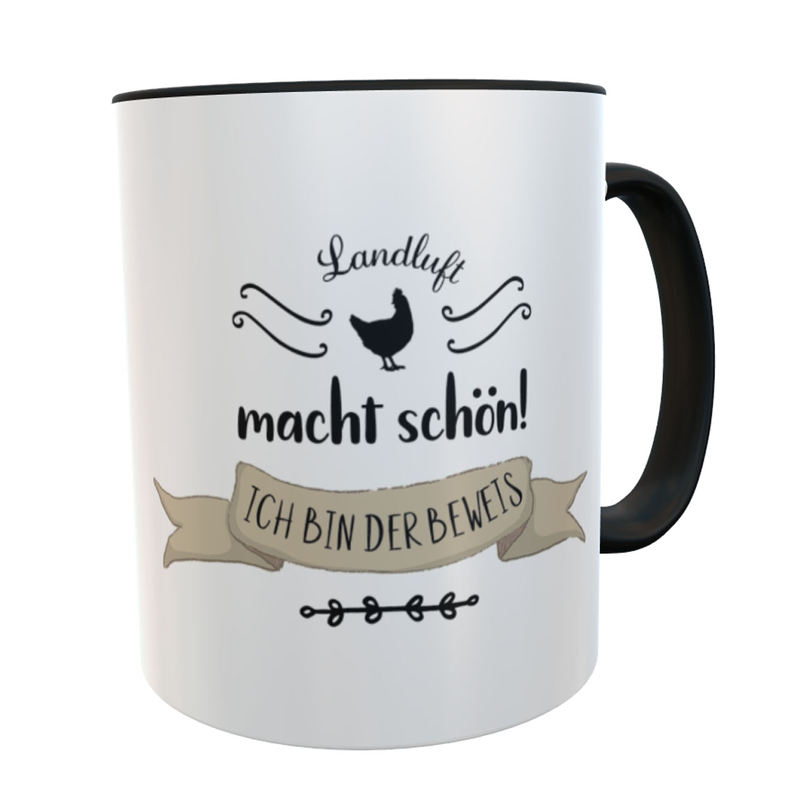 Personalisierte Tasse mit Huhn Motiv – „Landluft macht schön“ – Dorfkind Kaffeebecher 330ml – Geschenk für Bäuerinnen & Hühner-Fans