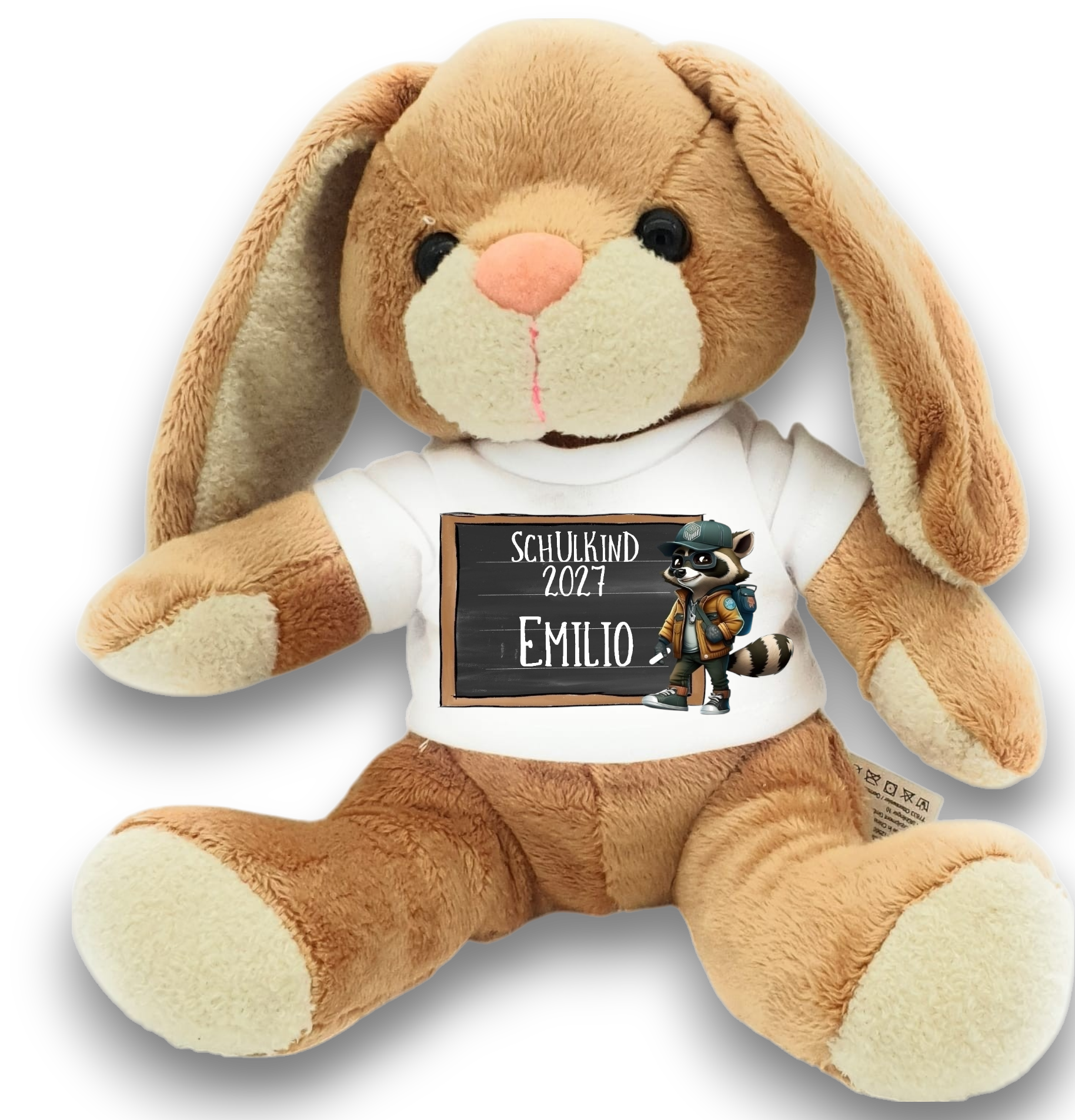Zuckertüten-Topping Hase Waschbär– Personalisiertes Kuscheltier, Glücksbringer und Ideales Geschenk zur Einschulung