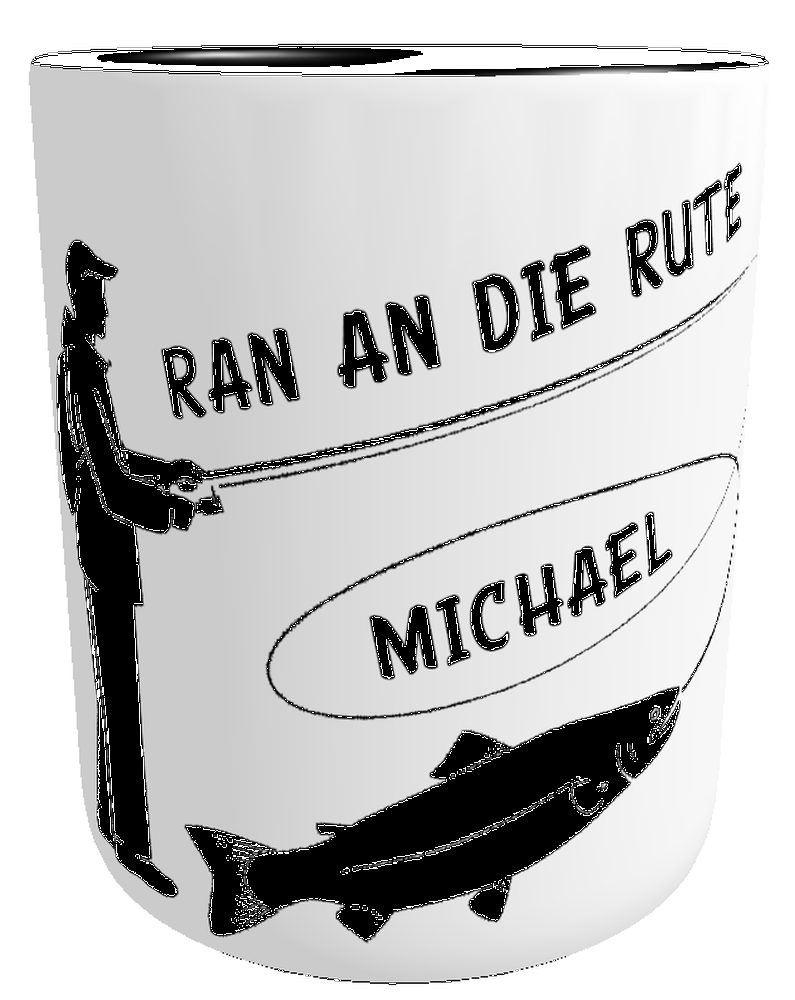 personalisierte Angler-Tasse Ran an die Rute mit Wunschname