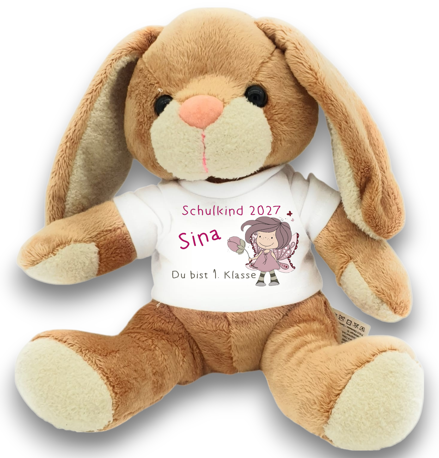 Personalisierter Einschulungs-Hase mit Fee & Name – Schulkind 2027