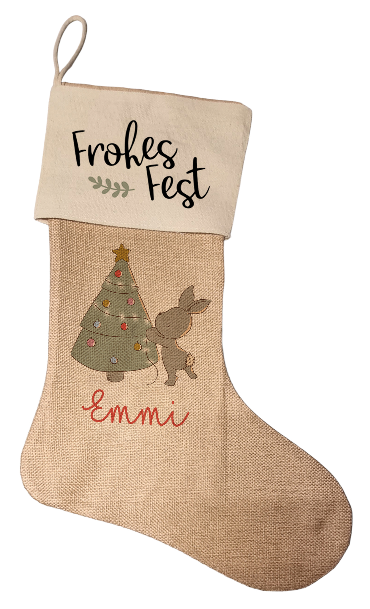 Personalisierter Nikolausstrumpf Hase Spruch Frohes Fest