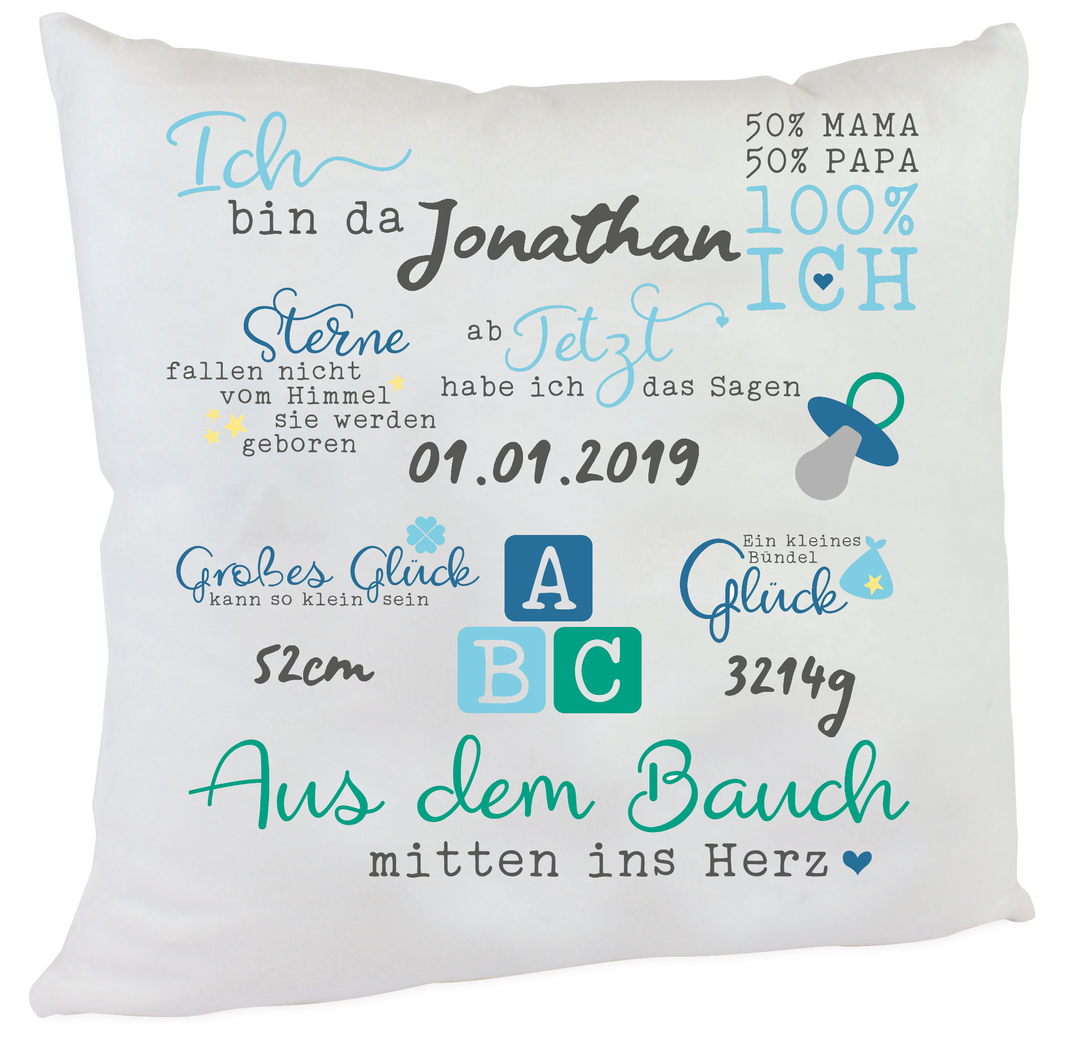 Personalisiertes Namenskissen Spruch zur Geburt oder Taufe Junge