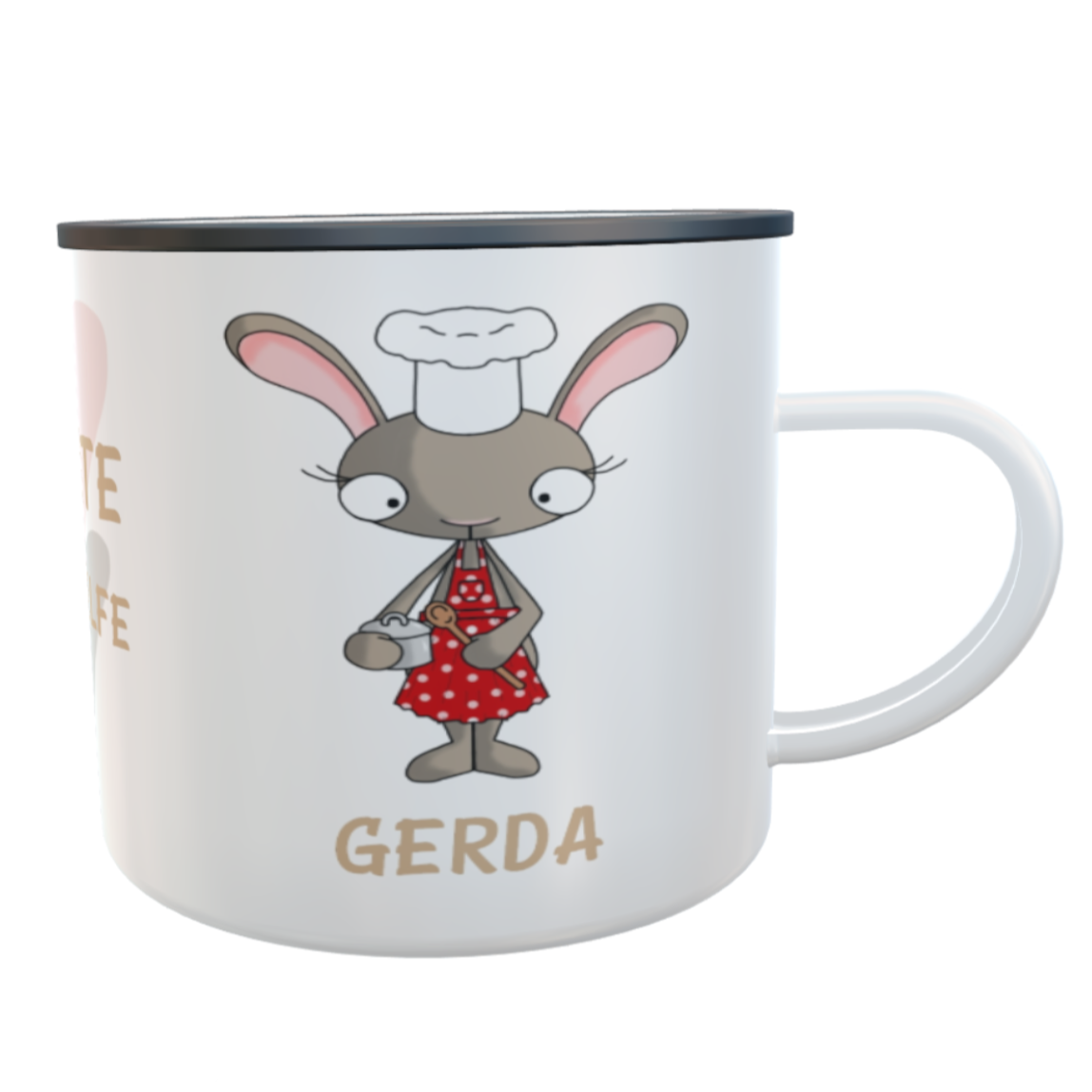 Emaille-Tasse Haushaltshilfe mit Namen