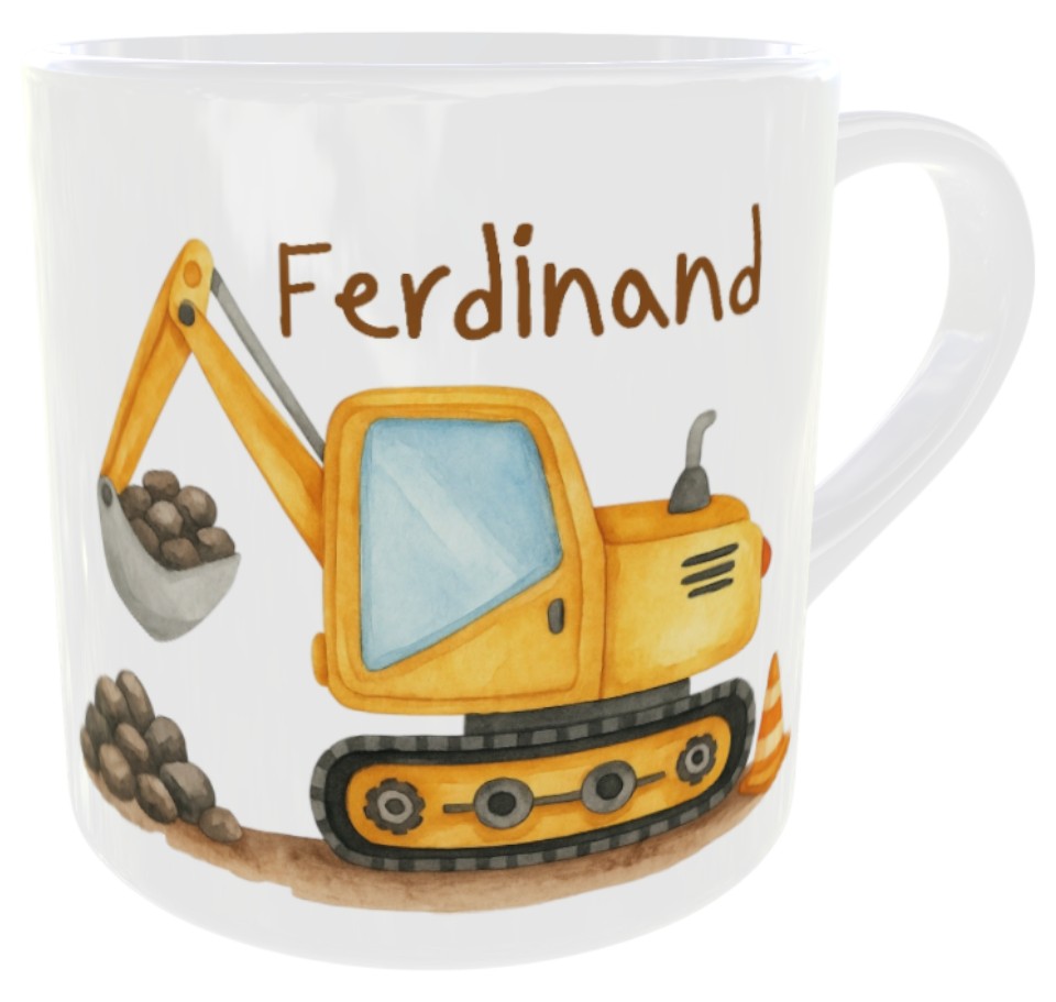 Bagger Kindertasse mit Namen – 180ml Kunststoff Tasse für Kinder