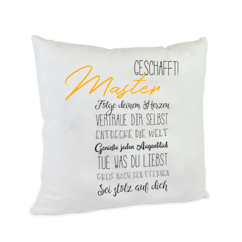 Kissen Master geschafft Geschenk mit tollen Sprüchen