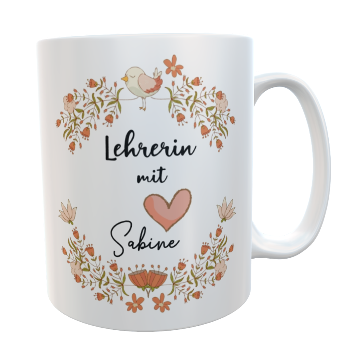 Danke-Tasse Lehrerin weiß Blumenkranz - Abschiedsgeschenk Kindergarten