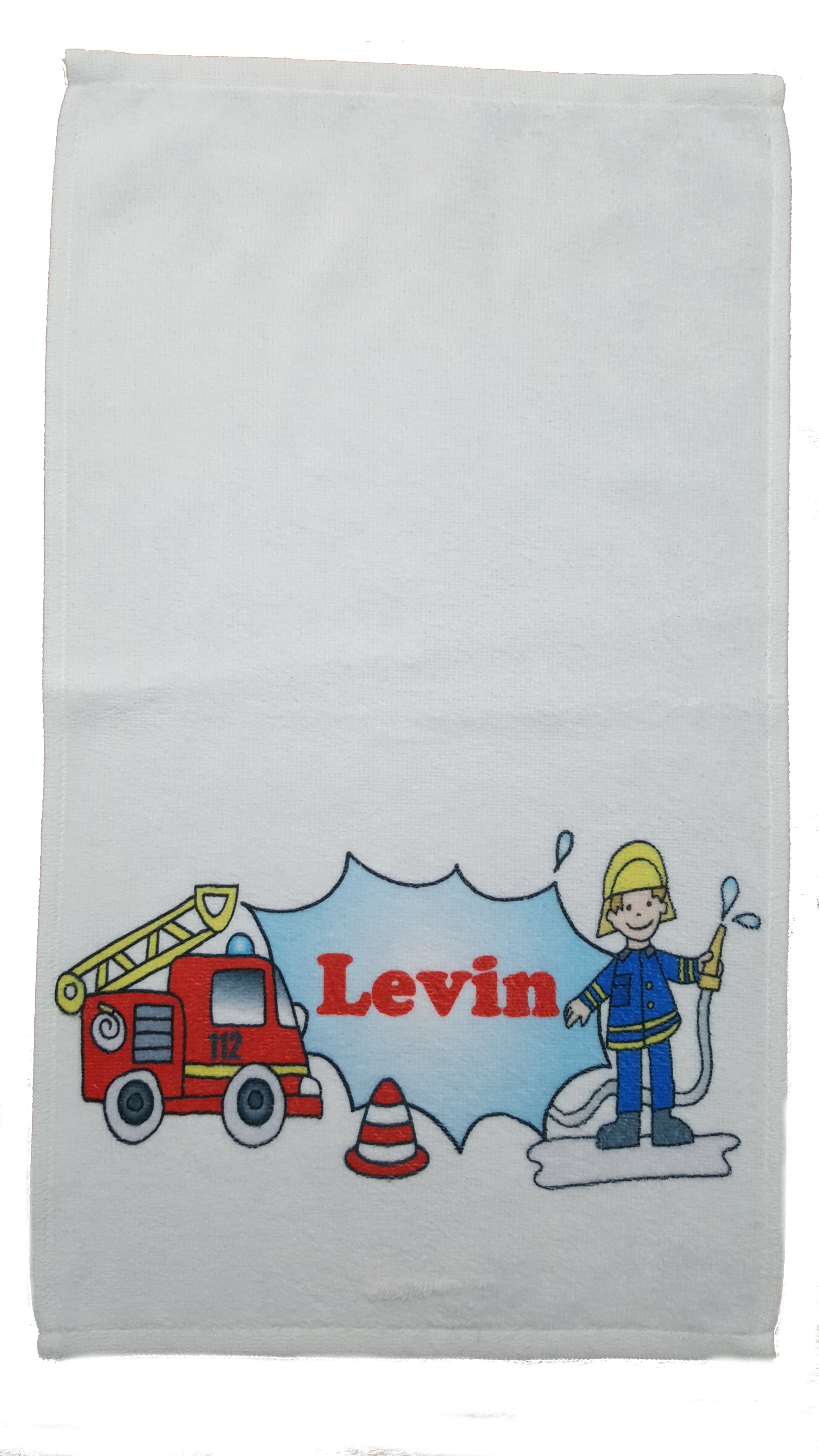 Kinderhandtuch Feuerwehrauto mit Wunschname - personalisiertes Handtuch-Feuerwehrmann