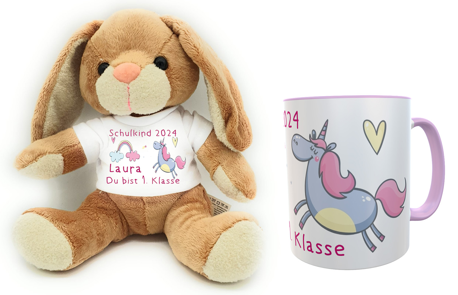 Schulanfangs-Set mit Hase und Tasse Einhorn-Motiv