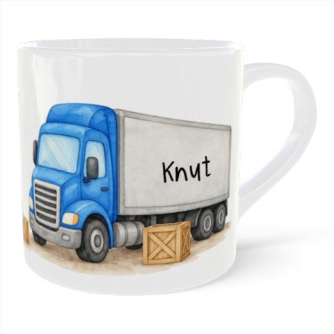 Personalisierte Kindertasse mit Namen – 180 ml Kunststofftasse mit blauem LKW