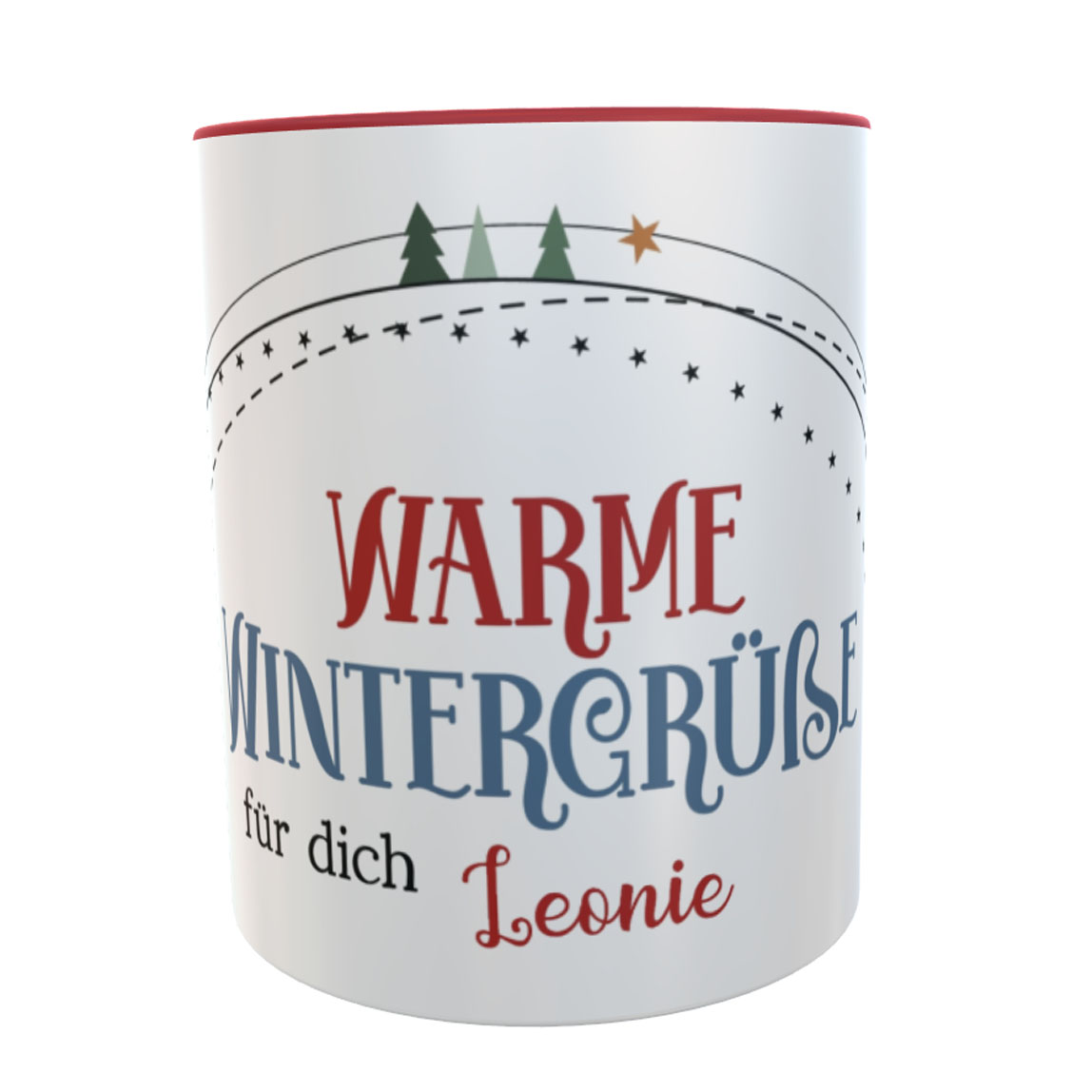 personalisierter Kaffeetasse Wintergrüße rot