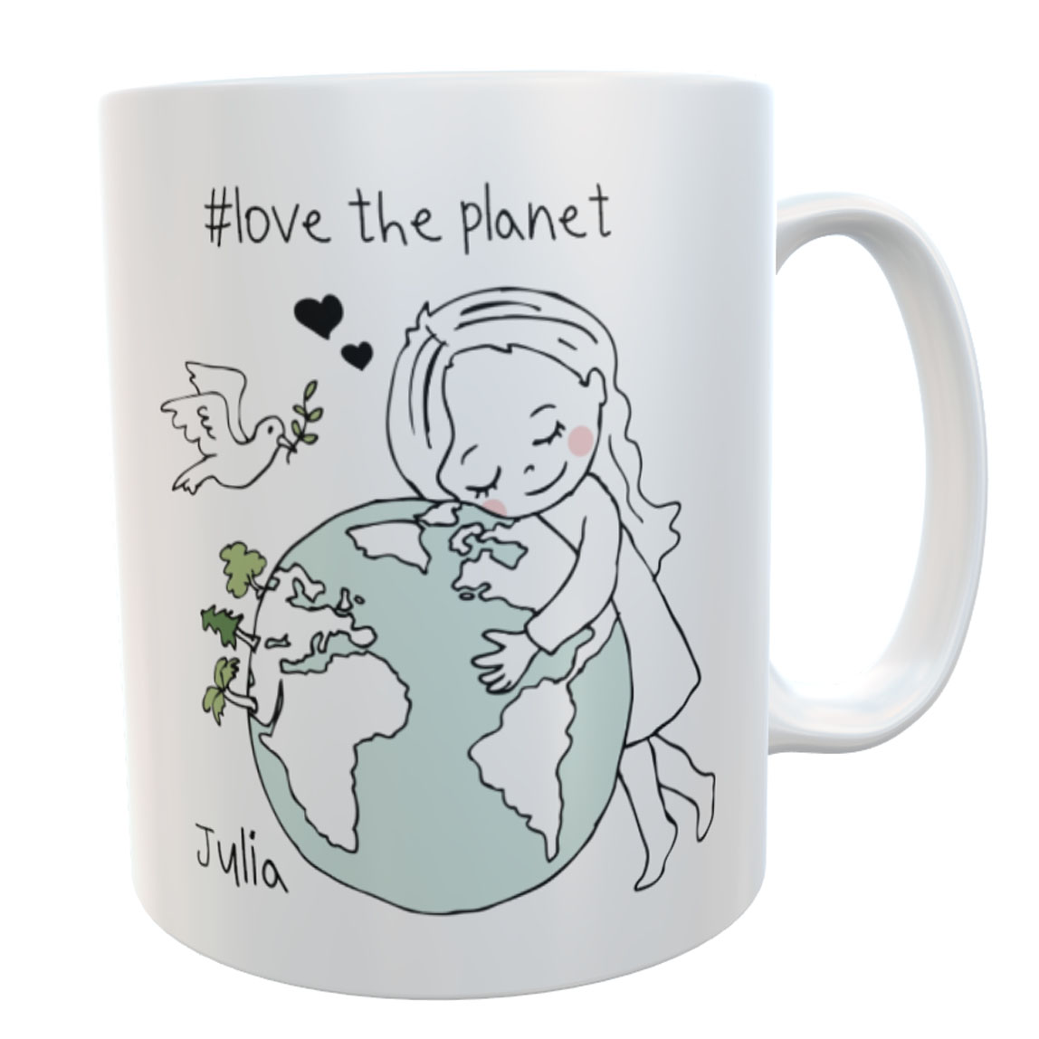 Tasse love the planet Friedenstaube Mädchen mit Namen weiß