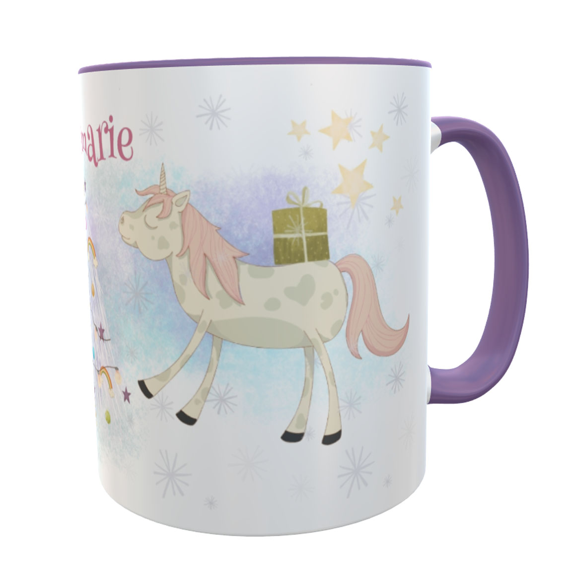 personalisierte Einhorn-Tasse lila