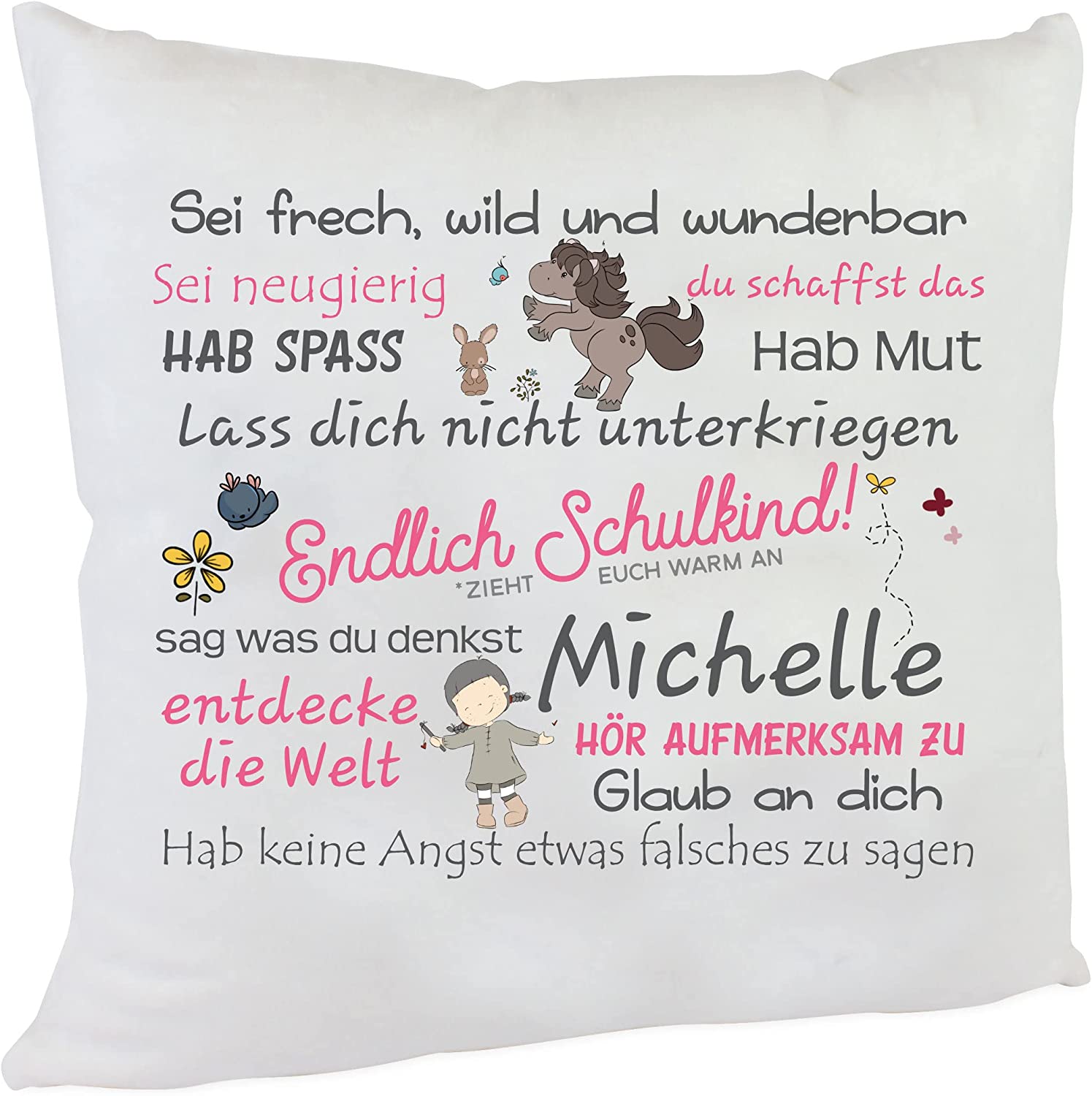 personalisiertes Kissen zur Einschulung Pferd Mädchen