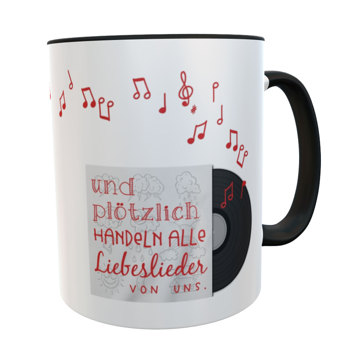 Kaffeetasse Geschenk zum Valentinstag Liebeslied schwarz
