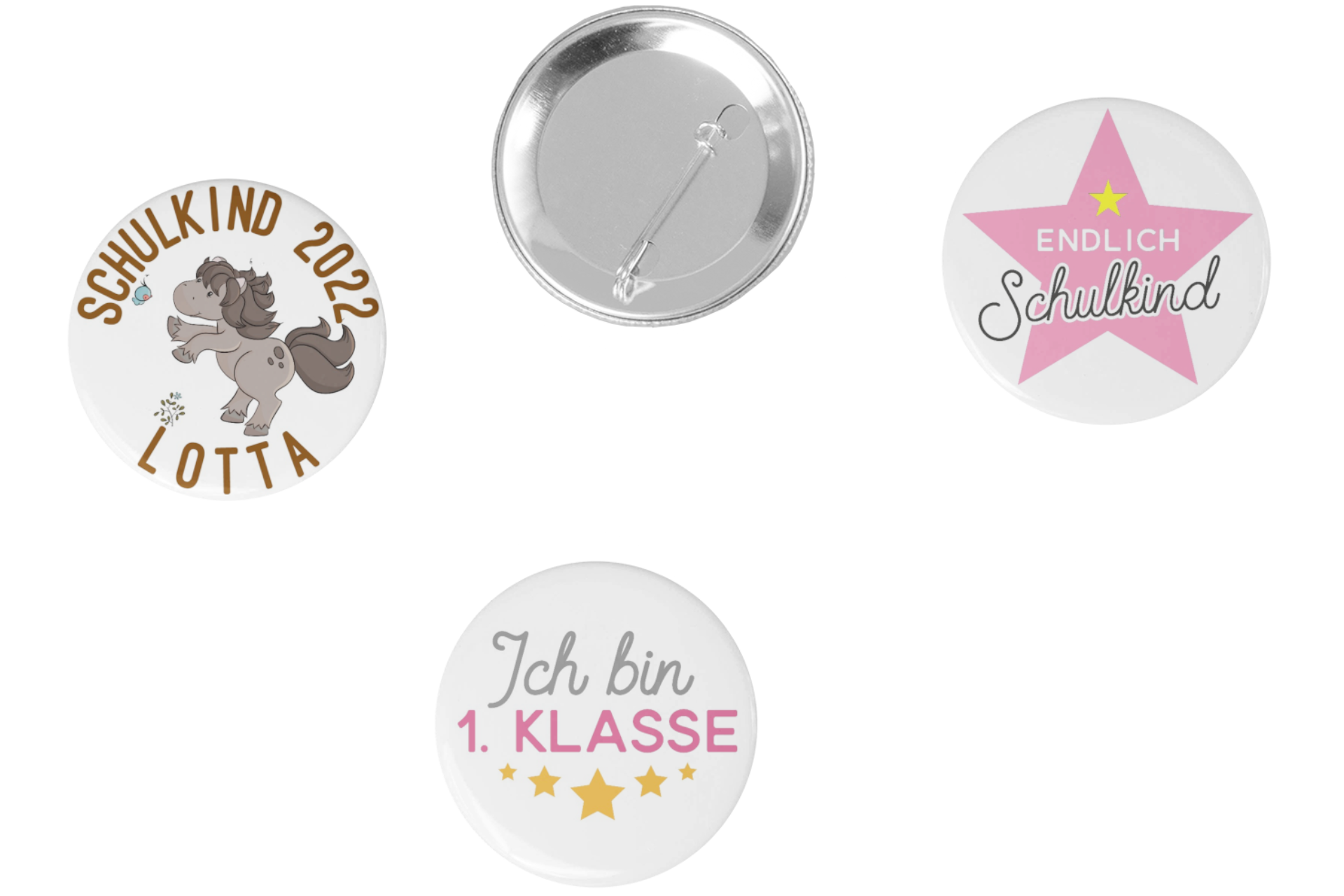 3er Set Schulkind 2022 Buttons Girls Pferd 59mm Ansteck-Pin