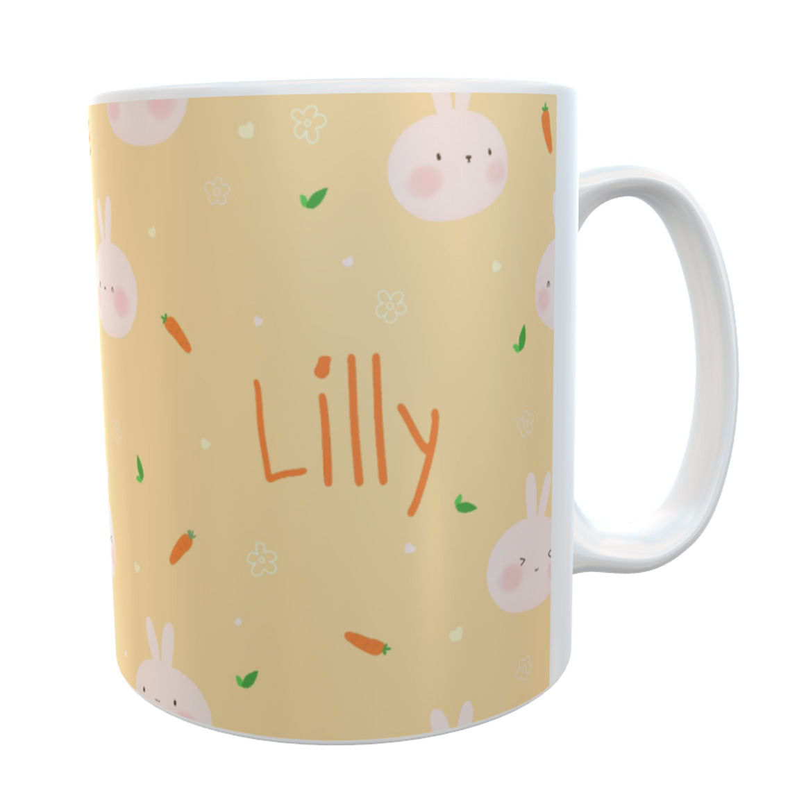 Kunststofftasse Hasen gelb mit Namen