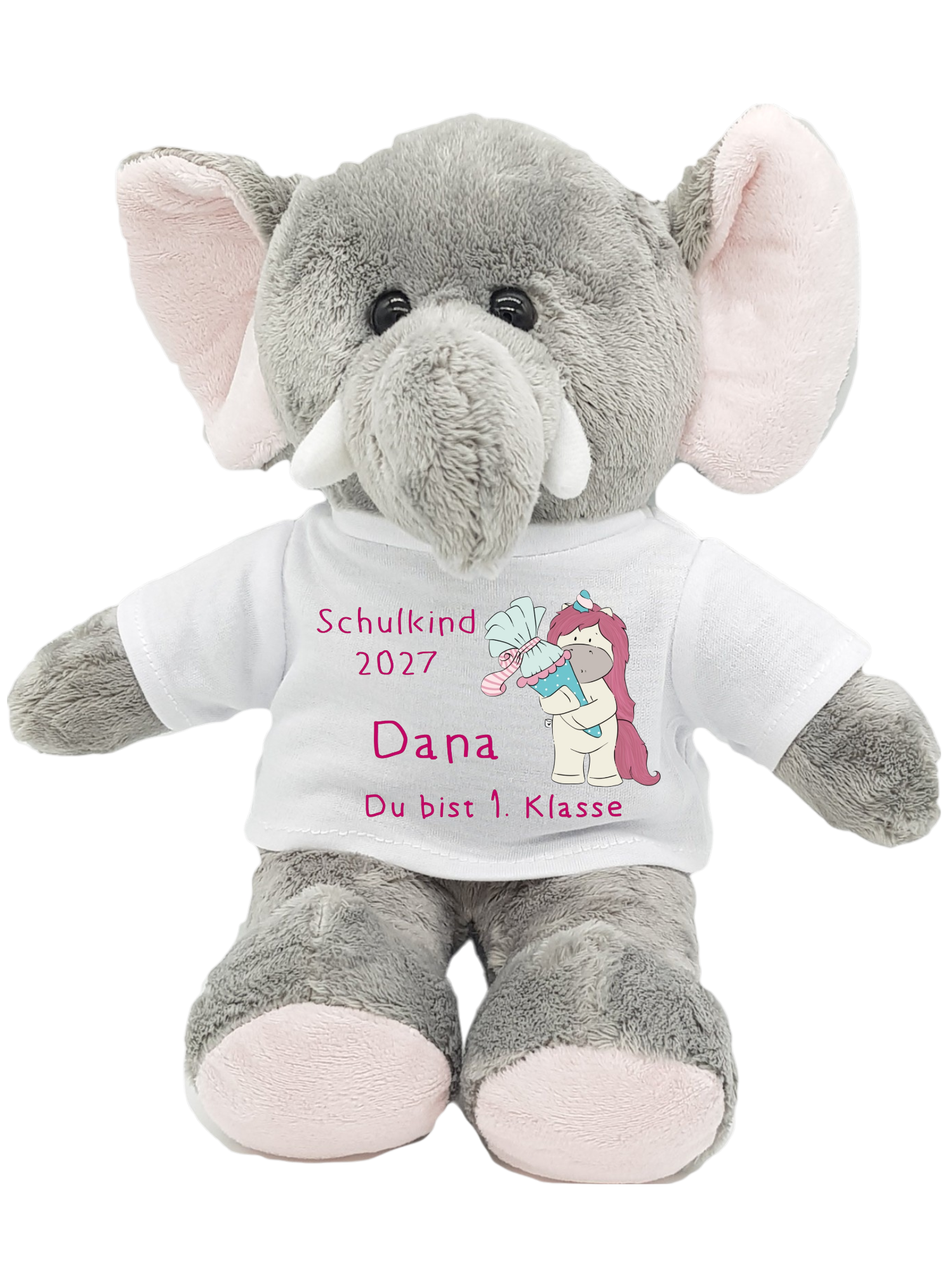 Elefant Kuscheltier mit Einhorn zur Einschulung