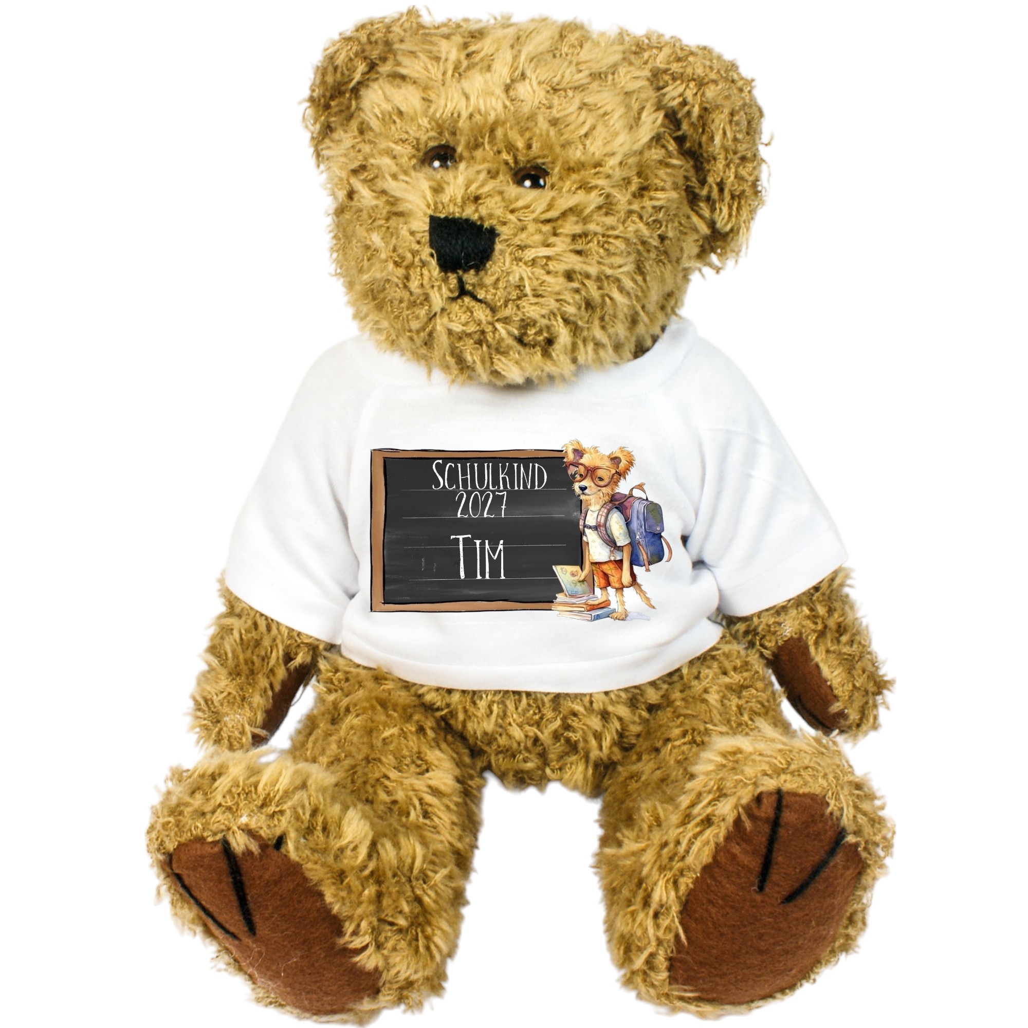 Personalisierter Teddybär zur Einschulung - Hund-Motiv - Weiches Plüschtier