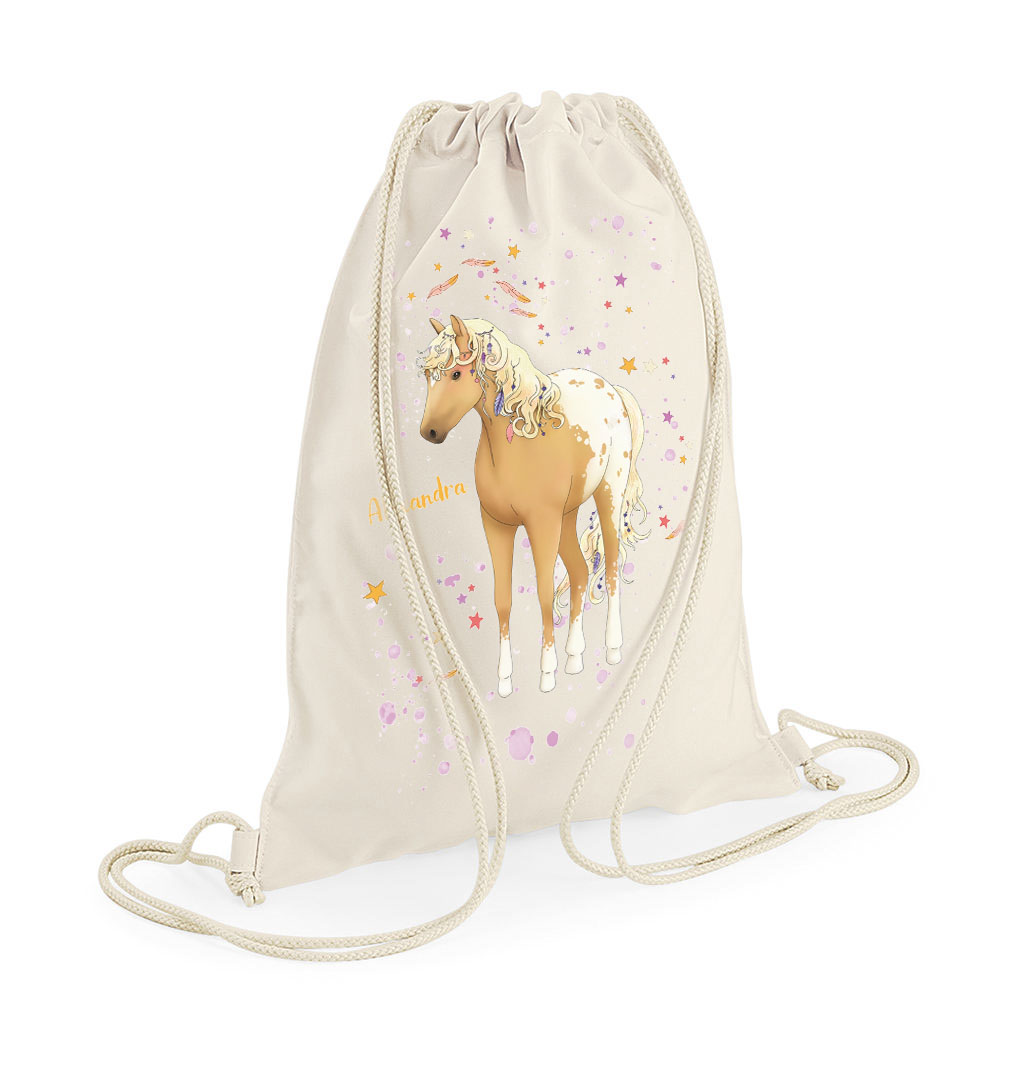 Sportbeutel Pferd beige Tasche Turnbeutel Sport Beutel Gymsack