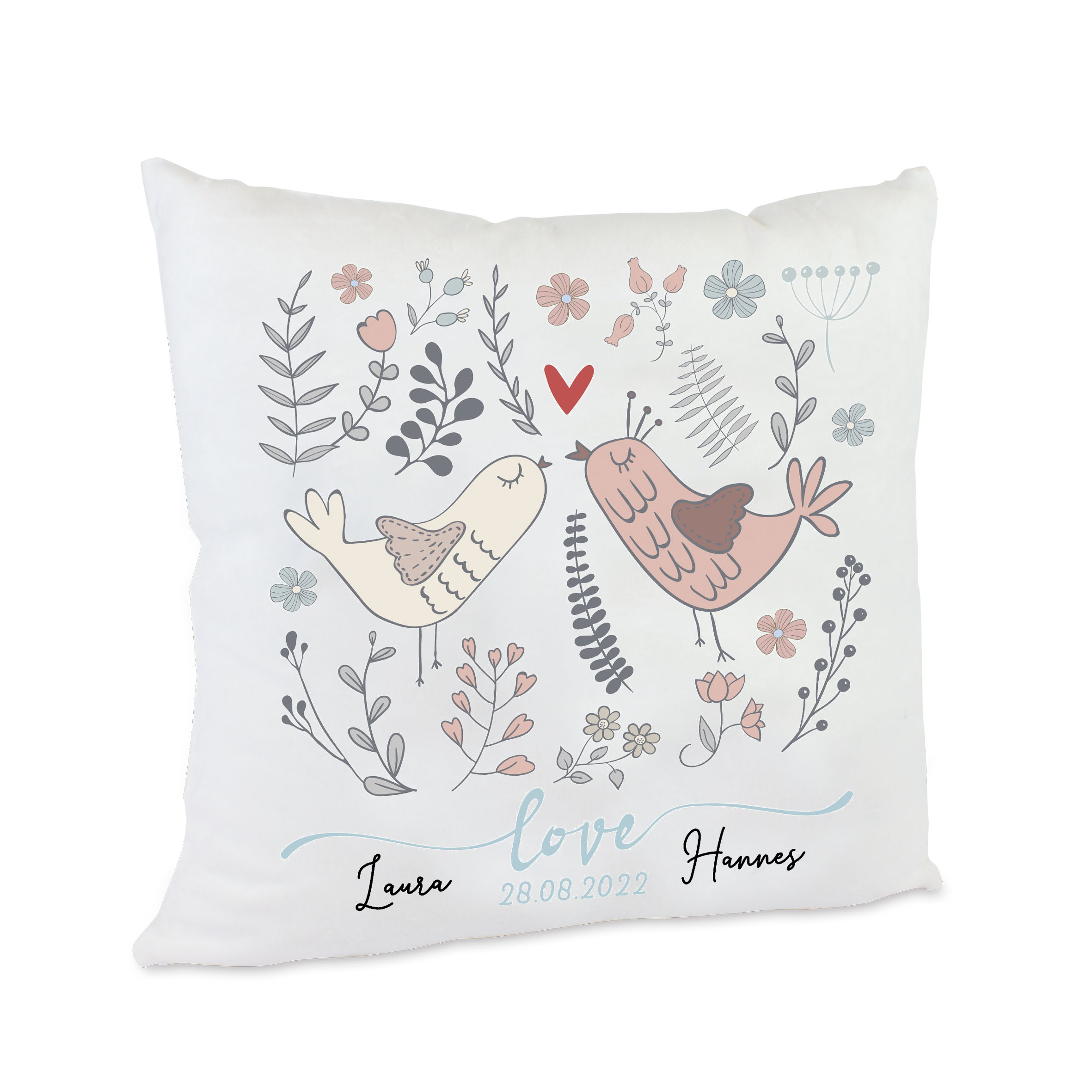 personalisiertes Kissen Hochzeit verliebte Vögel